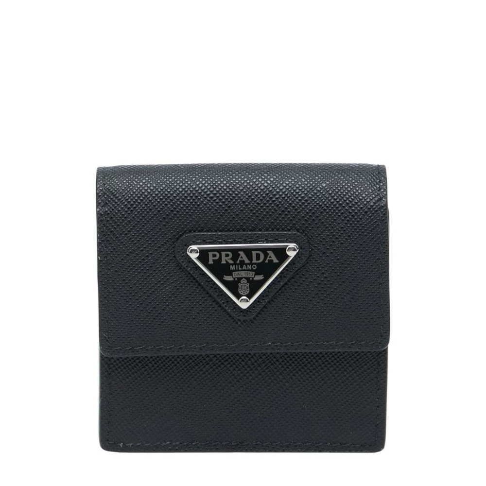 Prada Triangle Plate Pouch Clutch Accessory Black Saffiano Leather